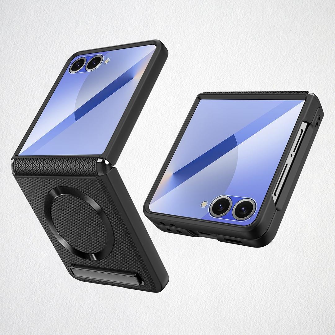 Designed for Samsung Z Flip 7 Case, Fashion Leather Case Supporting Magnetic Wireless Charging, Anti-Scratch & Drop Protection, Beauty Design Apperance（Black B