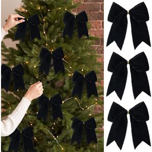 15 Pcs Velvet Bows for Christmas Tree - 6 Inch Vintage Velvet Ribbon Christmas Bows for Gift Wrapping Xmas Tree Topper Bow Ornaments for Garland Wreath Bows Decor (Black)