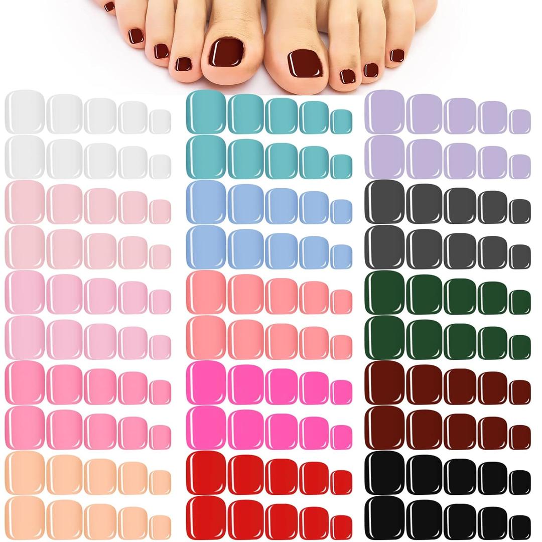 Maitys 720 Pieces Fake Press on Toe Nails Short False Toe Nails Square Solid Color Full Cover Matte Finish for Women(Fresh Color)