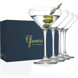 Glaver's Martini Glasses Set of 4 Cocktail Glasses, 10.5 Ounce Stemmed Margarita Glasses, for Bar, Martinis, Cosmopolitan, Gimlet, Elegant Packaging
