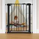 BABELIO 26-28.5 Inch Narrow Easy Install Baby Gate, Auto-Close Pet Gate for Small Stairs and Doorways, NO Drilling Pressure Mounted, NO Extensions, Black