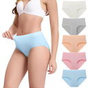 BAMBOO COOL Women's Underwear Mid Waisted Brief Ladies Seamless Panties Moisture Wicking Stretchy Full Coverage 5 Pack, Large