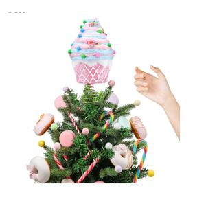 Retisee 7.9 Inch Pastel Dessert Christmas Tree Topper Pink Cupcake Tree Topper Candy Donut Christmas Tree Decoration Pastel Christmas Ornaments for Christmas New Year Birthday Party Decor
