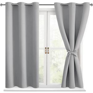 Hiasan Short Blackout Curtains for Bedroom - Thermal Insulated & Light Blocking Window Curtains for Living Room, 2 Drape Panels Sewn with Tiebacks, Turquoise, 42 x 45 Inch