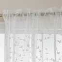 White Floral Sheer Curtains 2 Panels Set, Elegant Leaf Embroidered Light Filtering Semi Sheer, 100 Inch Long Rod Pocket Patterned Window Drapes for Living Room/Bedroom