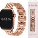 My Pretty Strap - Compatible Apple Watch Band Strap, Stainless Steel Fashion iWatch Replacement Strap- Easy Resizing, No Tool Needed, Fits Most Wrists- Series 1-11, SE and Ultra (Honeycomb Rose Gold)