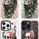 Bouvardia for iPhone 16 Pro Max Case, Cute Girly Design for Women, Shockproof & Aesthetic, Halloween Theme - Skull & Flowers