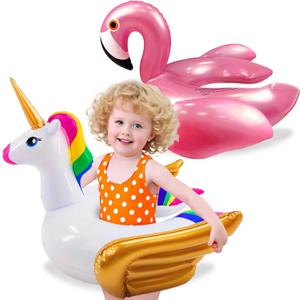 2 Pack Pool Floats for Kids-Unicorn & Flamingo Swim Floats Tubes Kids Pool Floaties, Inflatable Swimming Split Ring Ride On for Age 3-8 Years Girls Boys Summer Party Beach Pool Essentials Water Toys