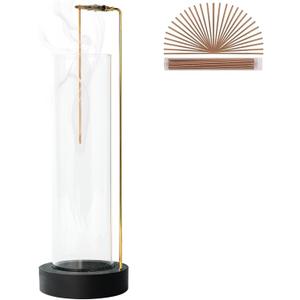Incense Holder for Sticks, Anti-Ash Flying Incense Burner with 30 Incense Sticks, Detachable Glass Ash Catcher (Black)
