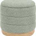 Round Storage Ottoman with Reversible Tray Lid, Folding Chenille Fabric Footrest with Hidden Storage, 15.4" Footstool for Small Spaces Living Room Bedroom, Wood Grain Base, Sage Green, 15.4"D x 15.4"W x 14.6"H
