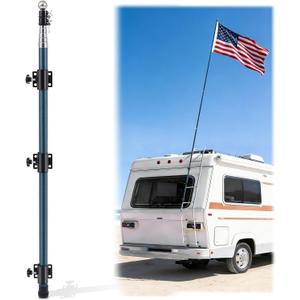 20 ft RV Telescoping Flag Pole Kit, Fiberglass Ladder Telescopic Flag Pole Adjustable Heavy Duty Portable Flagpole for Tailgate Party, Camping, Trailer, Camper, Outdoor Patriotic Display