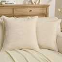 FUTEI Pack of 2 Solid Chenille Throw Pillow Covers 20x20 Inch Soft Grainy Textured Decorative Cushion Cases Modern Farmhouse Accent for Couch Bed Living Room, Cream