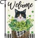 DLZDN Welcome St Patricks Day Cat Garden Flag Shamrocks Clovers Flag 1218 Inch Double Side Vertical Burlap Farmhouse Yard Sign Holiday Outdoor Decoration
