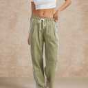 Side Striped Pant Cotton Pants for Women Casual Y2K Palazzo Wide Leg Track Pants Drawstring (XL)
