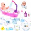 DeAO Baby Doll Set,13 Inch Bath Time Baby Doll Playset with Working Shower Spray and Accessories for Kids,Baby Doll and Accessories with Bath Set, Great Pretend Play Toys for Girls