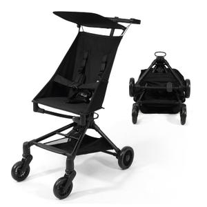 Lightweight Travel Stroller for Airplane,10.5 lbs Compact Foldable Baby Stroller with Sun Visor & Storage Basket,Convenience Airplane Strollers with Lockable Rear Wheels and Breathable Fabric,Midnight
