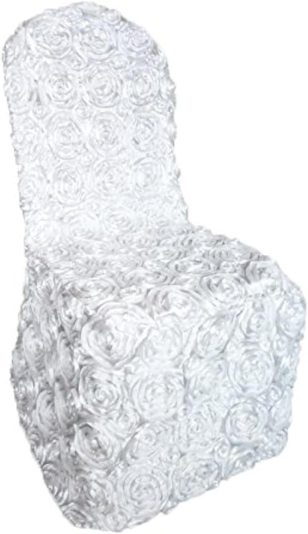 Luchuan 3D Solid White Rosette Banquet Wedding Dining Chair Covers