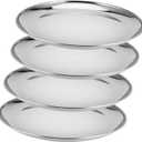 4 PCS 10 Inch Stainless Steel Plates, Round Metal Dinner Plate, Stainless Steel Dinner Dishes for Parting, Outdoor Camping, Salad, Fruit, Silver