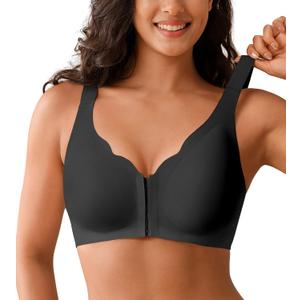 Posture Bras for Women Front Closure Push Up Bra No Underwire Back Support Bra (Black, XL)