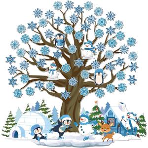 Glenmal 85 Pcs Winter Bulletin Board Decorations Wonderland Paper Cutouts for Classroom Snowflake Snowman Cutouts with Glue Point Bulletin Board Decor for Christmas Party Decor(Snowflake)