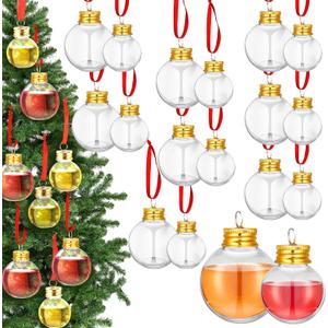 Patelai 18 Pcs Christmas Drink Balls Shot Glass Ornament Plastic Fillable Xmas Tree Ornaments Clear Xmas Water Bottle Bulbs for Holiday party Decoration(Round,50 Ml100 ml)