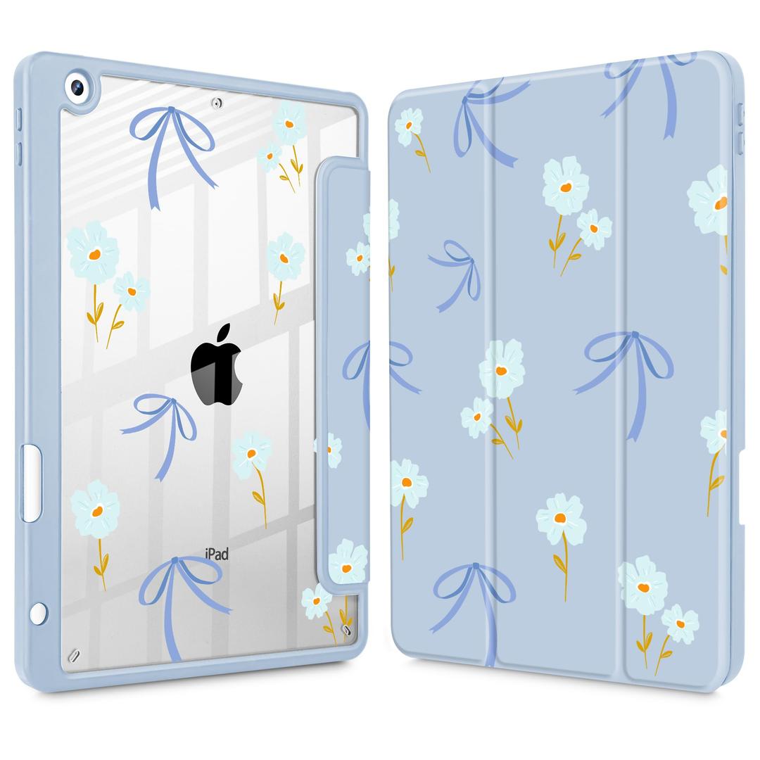 Mektron Printed Case for iPad 10.2 Inch, iPad 9th Gen 2021/8th Gen 2020/7th Gen 2019 Tablet Case, Buit in Pencil Holder with Shockproof Cover Clear Shell + Trifold Stand, Colorful Cacti