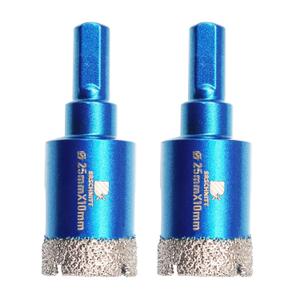 Dry Diamond Core Drill Bit Set,BRSCHNITT 2pcs 1 Inch (25 mm) Diamond Hole Saw Core Drill Bit with Triangle Shank for Porcelain Tile Ceramic Stone Granite Marble, 2 Pack