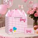3 x 13" Large Pink Bow Birthday Gift Bag (Including Card, Tissue Paper, Envelope And Sticker), Pink-Themed Birthday Party Supplies, Suitable For Girls' Birthdays, Baby Showers, Weddings And Bridal Showers