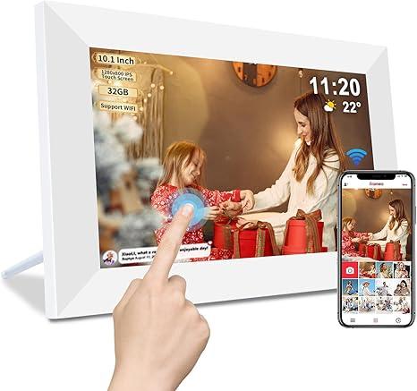 Frameo 10.1 Inch Smart WiFi Digital Photo Frame,Digital Picture Frame Wi-Fi with 32GB Storage & SD Slot, Electronic Picture Frame IPS Touch Screen with Auto-Rotate, Frameo Digital Frame WiFi -White