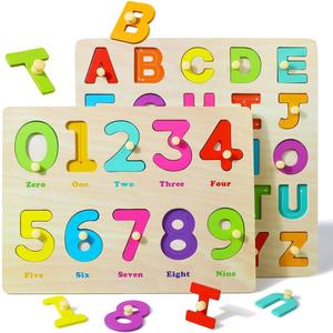 Toddler Puzzle for 18+ Months Wooden Alphabet Number Peg Puzzles for Preschool Toddlers Great Learning Puzzle Toy 1st Birthday Gift for Girls Boys
