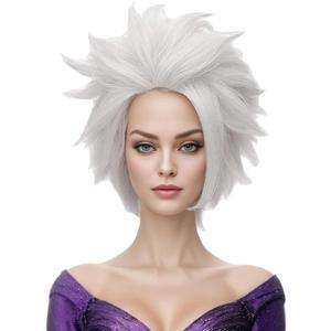 morvally Undersea Witch Costume Wig for Women Short Silver Grey Cosplay Wig Anime Layered Synthetic Hair Halloween Wigs for Adults