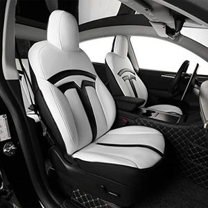 EKR Model 3 Seat Covers for Tesla Model 3 2024 2025 Long Range/Base(Not for Performance), SUV Seat Cover Full Set,Factory-Style Interior Upgrade,Easy-Wipe Protection,Leatherette(Black/White)