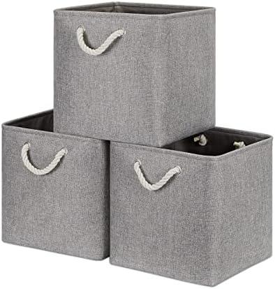 Bidtakay Grey Baskets Foldable Storage Cube Bins 13x13x13 Cube Storage Organizer Closet Set of 3 Fabric Storage Baskets for Home Office Large Baskets for Nursery Baby Toy Storage