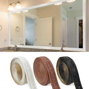 WADILE 180" x 1.57" 3D Wall Edging Self Adhesive, Pattern Molding Peel and Stick Wallpaper Border, Flexible Wall Base Moulding Trim Mirror Border Wall Lines White, 2PC