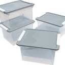 Storex Portable File Tote with Locking Handles, Letter/Legal Files, 18.5" X 14.25" X 10.88", Clear/Silver