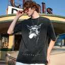 Laixton Men's Graphic Tees Shirt Unisex Cotton Oversized T-Shirt Short Sleeve Vintage Streetwear Casual Tee Top (Black) XXL