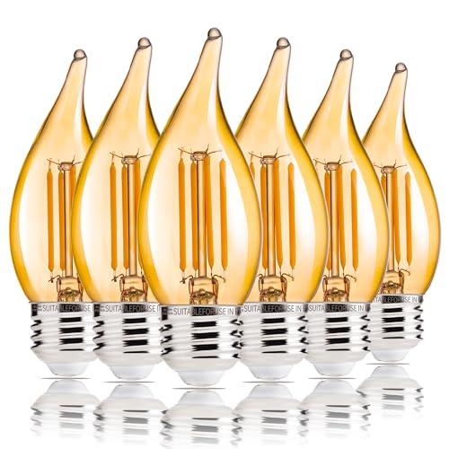 ALAMPEVER LED Chandelier Light Bulbs 40 Watt, Dimmable CA11 Candelabra LED Light Bulb, E26 Led Bulbs 2200K Warm White, Amber Glass, 6 Pack, 330LM