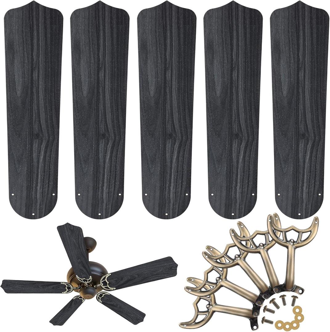 Yaocom 5 Sets 42 Inch Ceiling Fan Replacement Blades and Blade Arms, 5 Replacement Fan Blades and 5 Blade Arms with Mounting Hardware for Bedroom Patio Living Room(Black Oak)