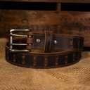 Mens Classic Leather Belt, Double Prong Retro Style, Antique Nickel Buckle, 1  Width, Amish handmade in the USA (Black)