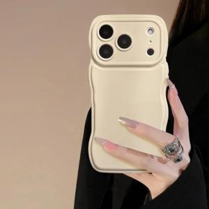 FABSPARK Phone Case for iPhone 17 Pro Case,Simple Wave Design Wavy Frame Soft Silicone Aesthetic for iPhone 17 Pro,Beige
