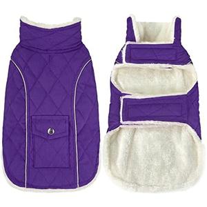 Malier Dog Winter Coat, Windproof Dog Cold Weather Coats with Real Pocket, Winter Extra Warm Pet Coat Fleece Jacket Reflective Clothes for Small Medium Large Dogs and Puppy (Purple, Medium)