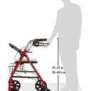 Drive Medical Rollator Walker with Seat - Stable Mobility Support - Height Adjustable - Durable Steel Frame Construction - Smooth 7.5" Wheels - Foldable Frame - 350 Lb Limit - Red