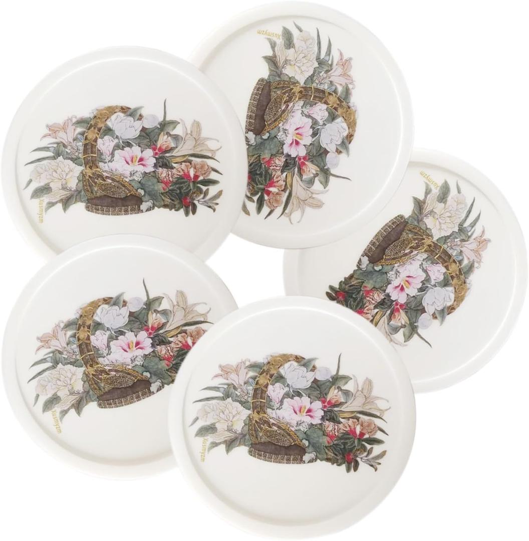 Cup Coasters Silicone White Drink Coaste with Lip Round 3.9 Inches Set of 5, Unique Cup Mats, Outdoor Thin Coasters, Funky Coaster Waterproof Anti Slip Store Easy Hand Wash Only