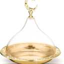 1 Pcs Ramadan Tray Decor Eid Mubarak Date Holder with Clear Dome Lid Mardi Gras Serving Tray 6.69" Metal Gold Eid Al-fitr Dessert Container for Nuts Baklava Samosa Halva Candies Cookies