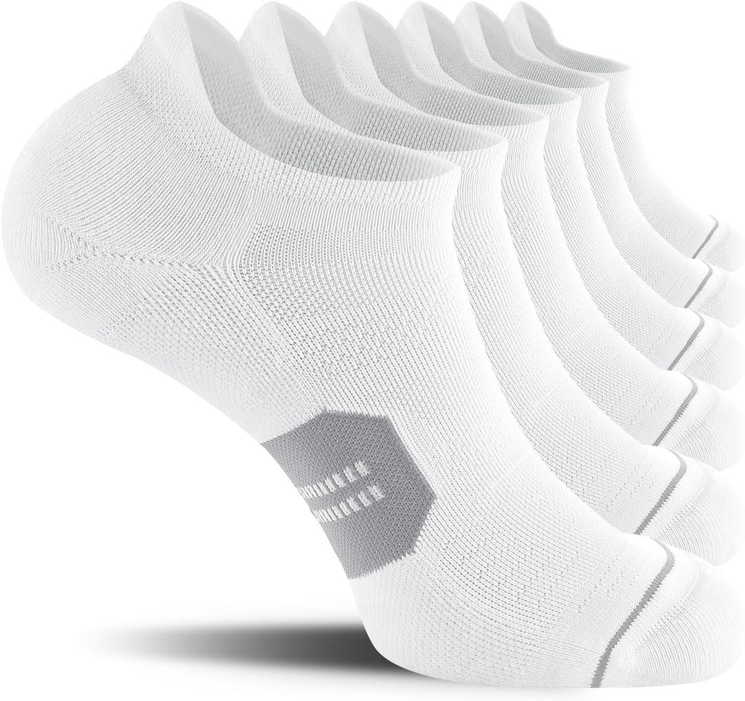 CS CELERSPORT 6 Pack Men's Running Ankle Socks with Cushion, Low Cut Athletic Tab Socks (X-Large, White + Grey)