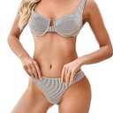 Sweaty Rocks Women's 2 Piece Bikini Set Striped Print Spaghetti Strap Push Up Swimsuit, Size Large
