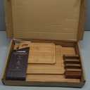 Astercook Deep-Carbonized Bamboo Cutting Boards for Kitchen with Wood Storage Stand, Reversible Charcuterie & Chopping Boards with Juice Grooves and Easy-Grip Handles, Knife-Friendly, Kitchen Gift