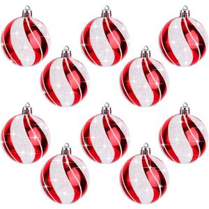 Haull 10 Pcs Christmas Ball Ornaments 2.4 Inch Glittering Hanging Ornament Xmas Baubles Round Candy Decorations for Christmas Tree Home Party Decoration(Red, White)