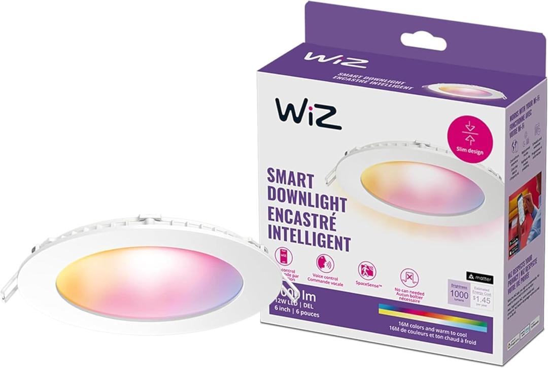 WiZ Connected Smart Retrofit Recessed Downlight, 1000 Lumens, 6 Inch Matter Compatible LED Color Changing Lights, Motion Recessed Lighting Fixture, Connects to Your Wi-Fi, Control with Voice or App