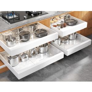 Seinloes 4 Pack Expandable (15.1"-26.3") Pull Out Cabinet Organizer 21" Deep With Raising Pad for Framed Cabinets,Upgrade 3 Slide Rails Slide Out Drawers,No Drill Roll Out Shelves Adhesive,White